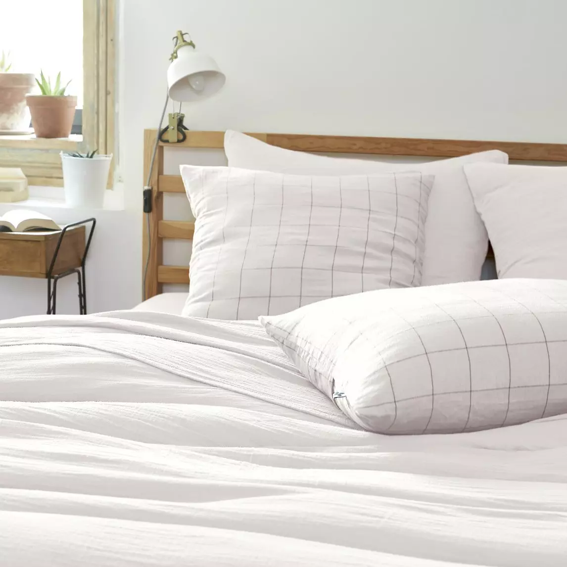 Taie d'oreiller carrée gaze de coton (60 cm) Gaïa Match Blanc chantilly 1