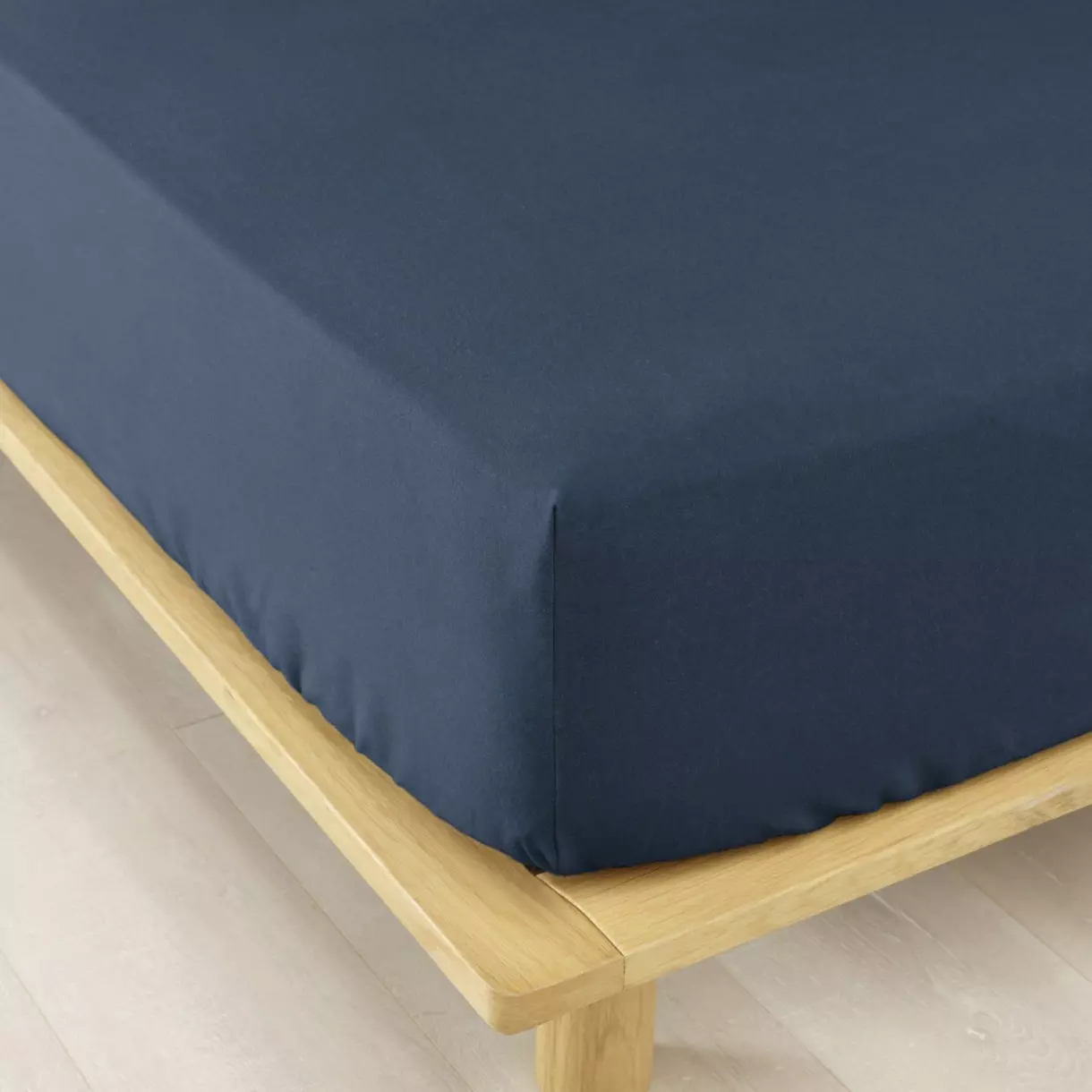 Sábana bajera en franela de algodón (180 cm) Théa Azul noche 1