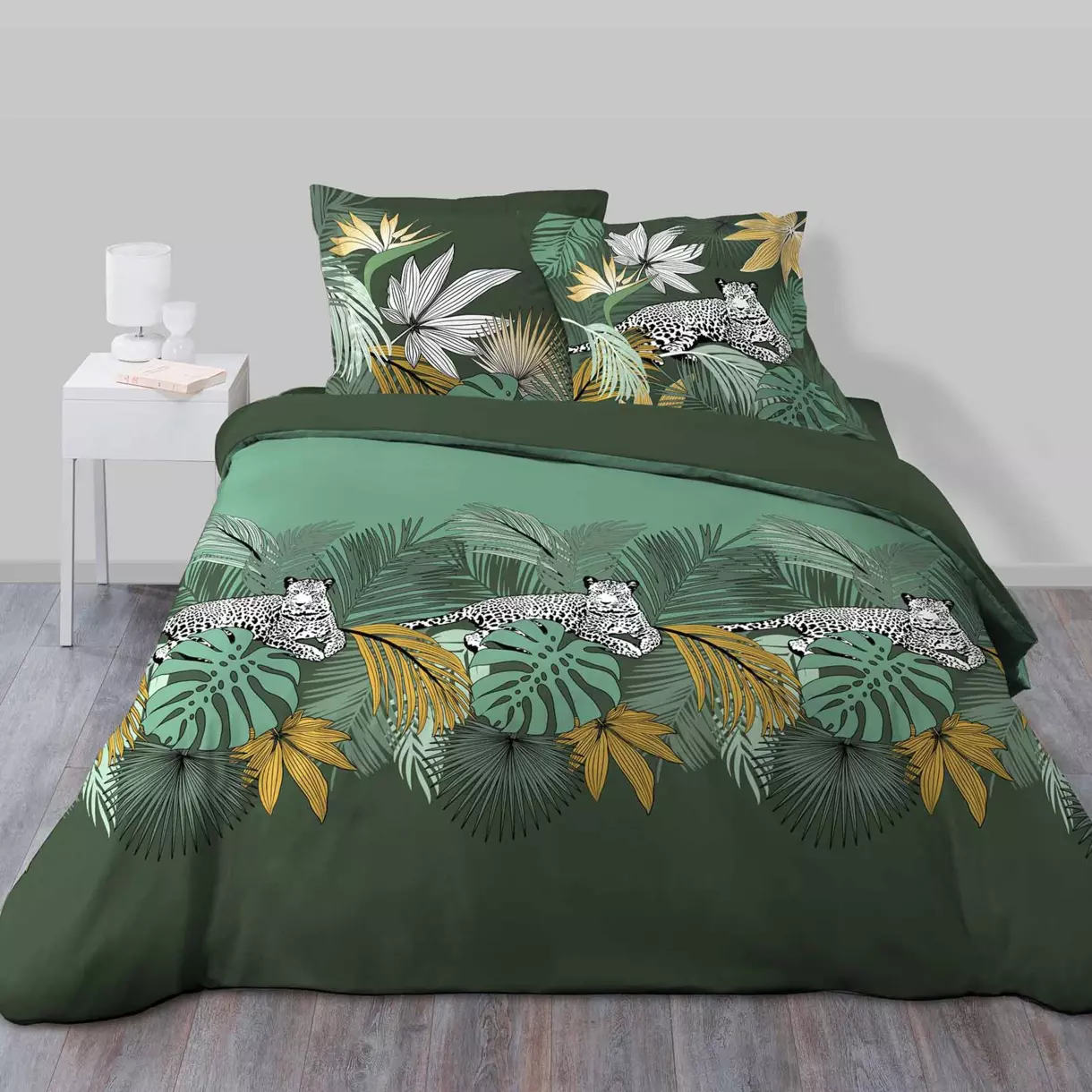 Funda Nórdica y dos fundas de almohada en algodón (240 cm) Leo Jungle Verde 1