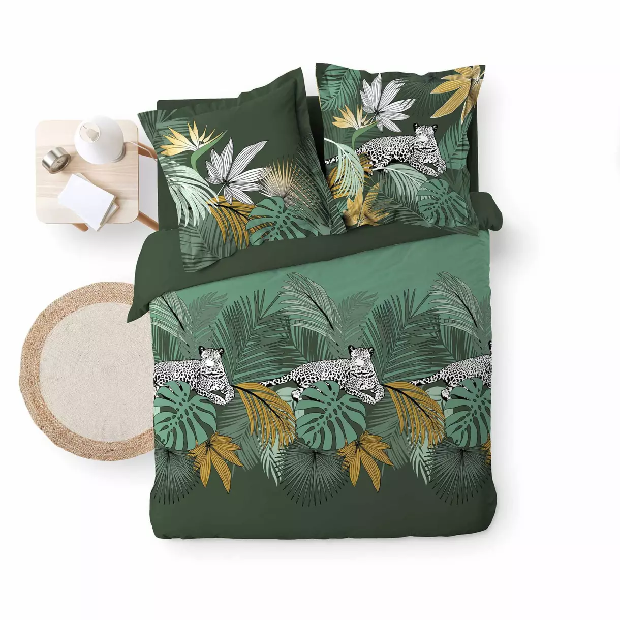 Funda Nórdica y dos fundas de almohada en algodón (240 cm) Leo Jungle Verde 6