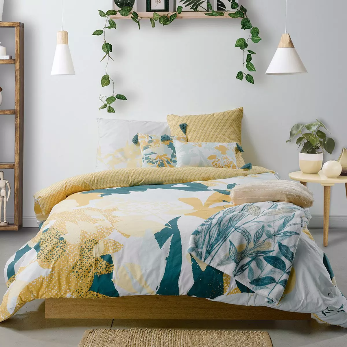 Housse de couette et deux taies coton (240 cm) Izia Fresh Multicolore 1