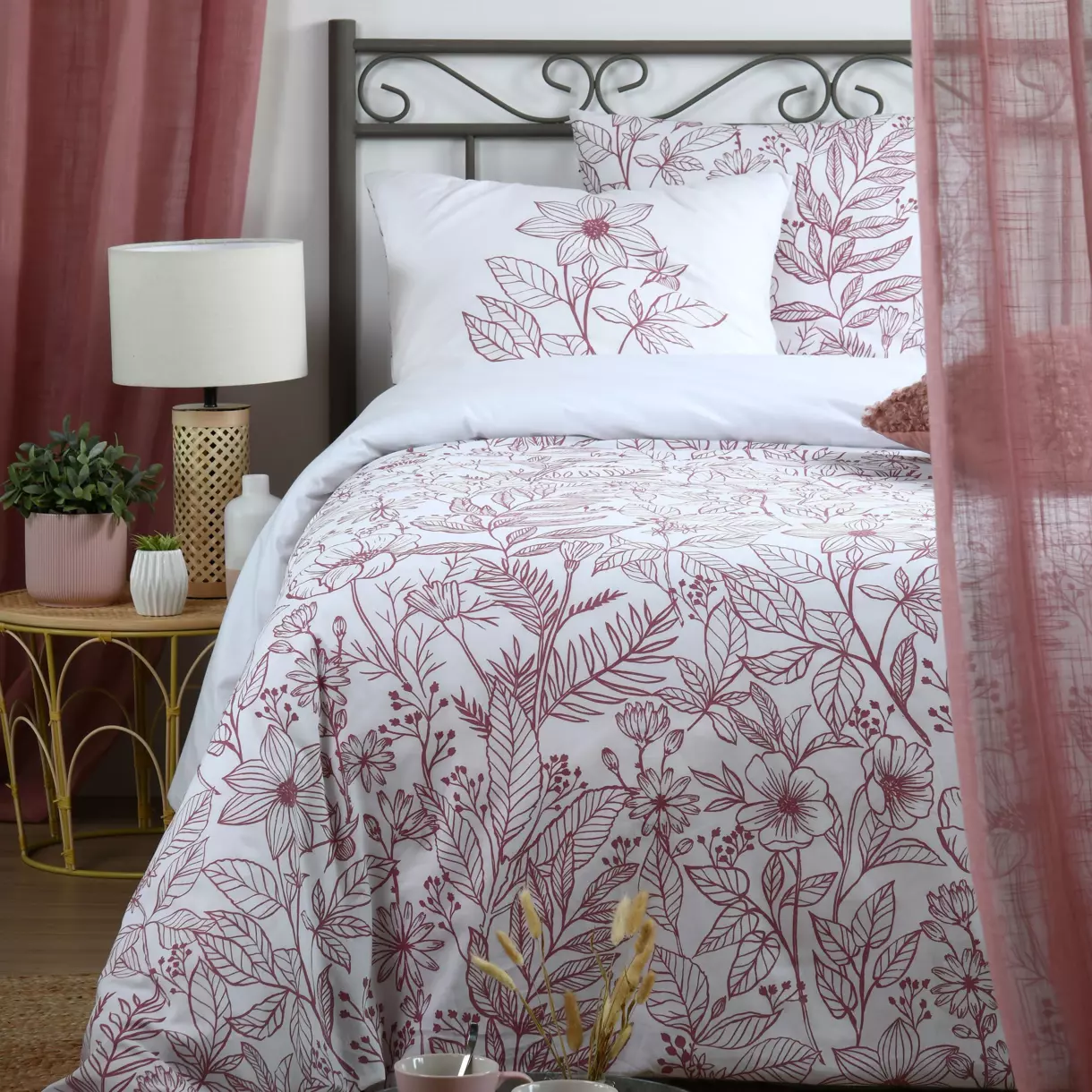 Funda Nórdica y dos fundas para almohada en algodón (240 cm) Maelys Rosa palo 1