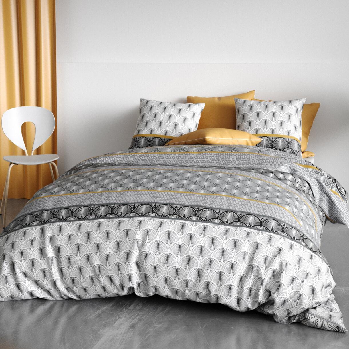 Funda nórdica y dos fundas de almohada en algodón (240 cm) Sakigold Gris 1
