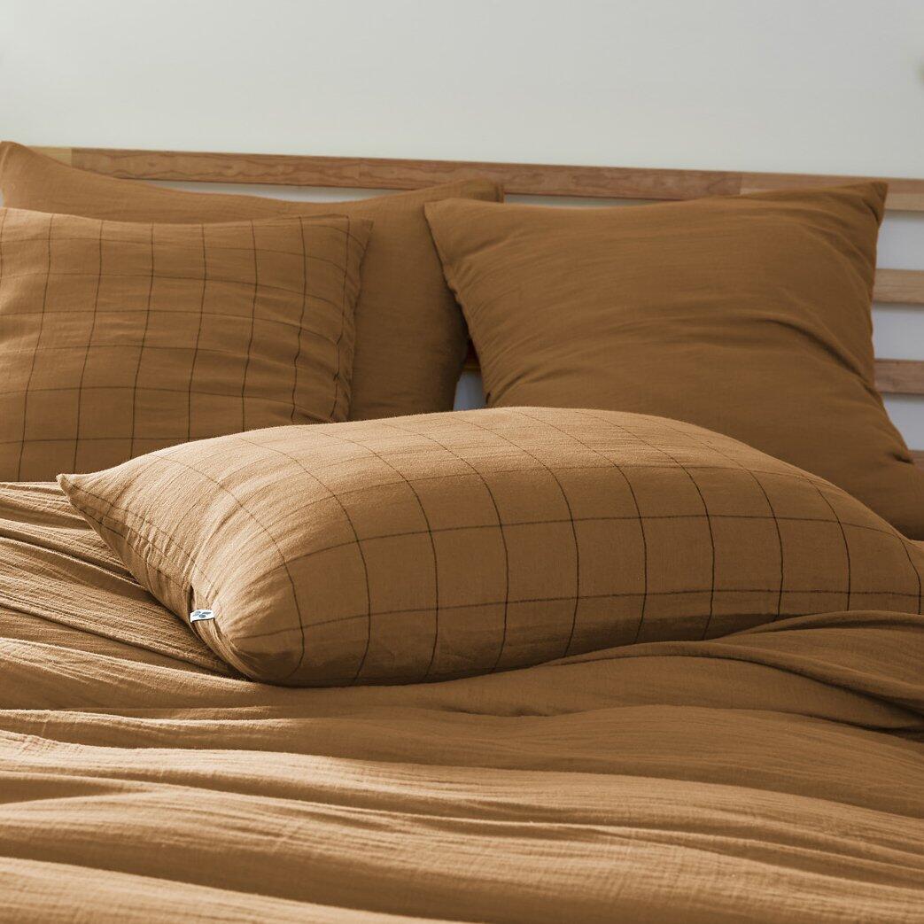 Funda de almohada rectangular en gasa de algodón (70 cm) Gaïa Match Camel 1