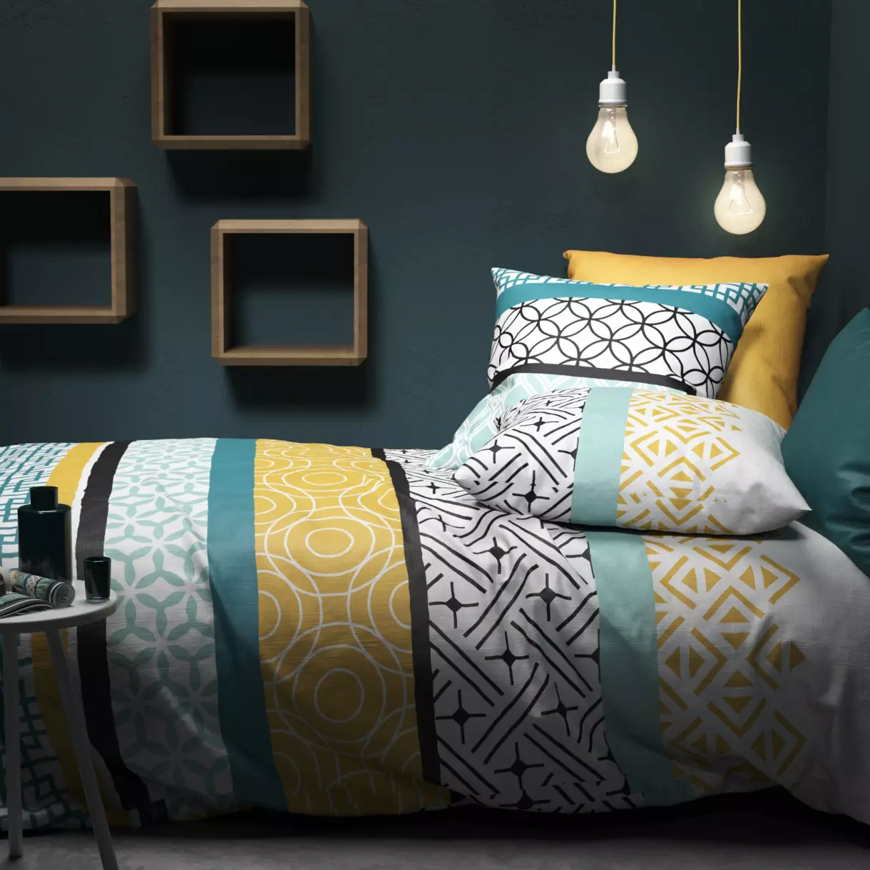 Housse de couette et deux taies coton (200 cm) Citedor Jaune 1