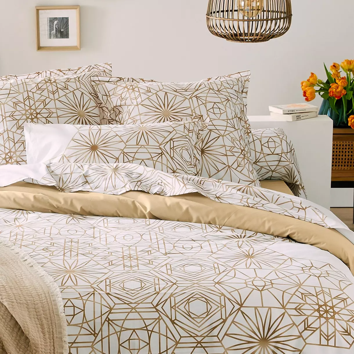 Taie de traversin percale de coton (L200 cm) Gabrielle Beige 1