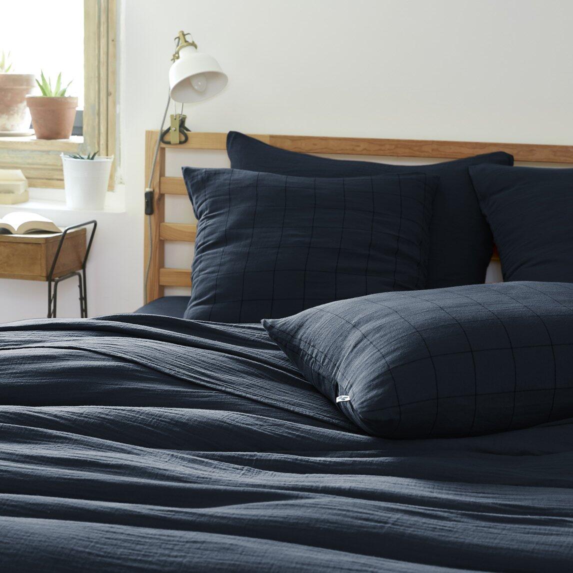 Funda de almohada cuadrada en en gasa de algodón (60 cm) Gaïa Match Azul noche 1