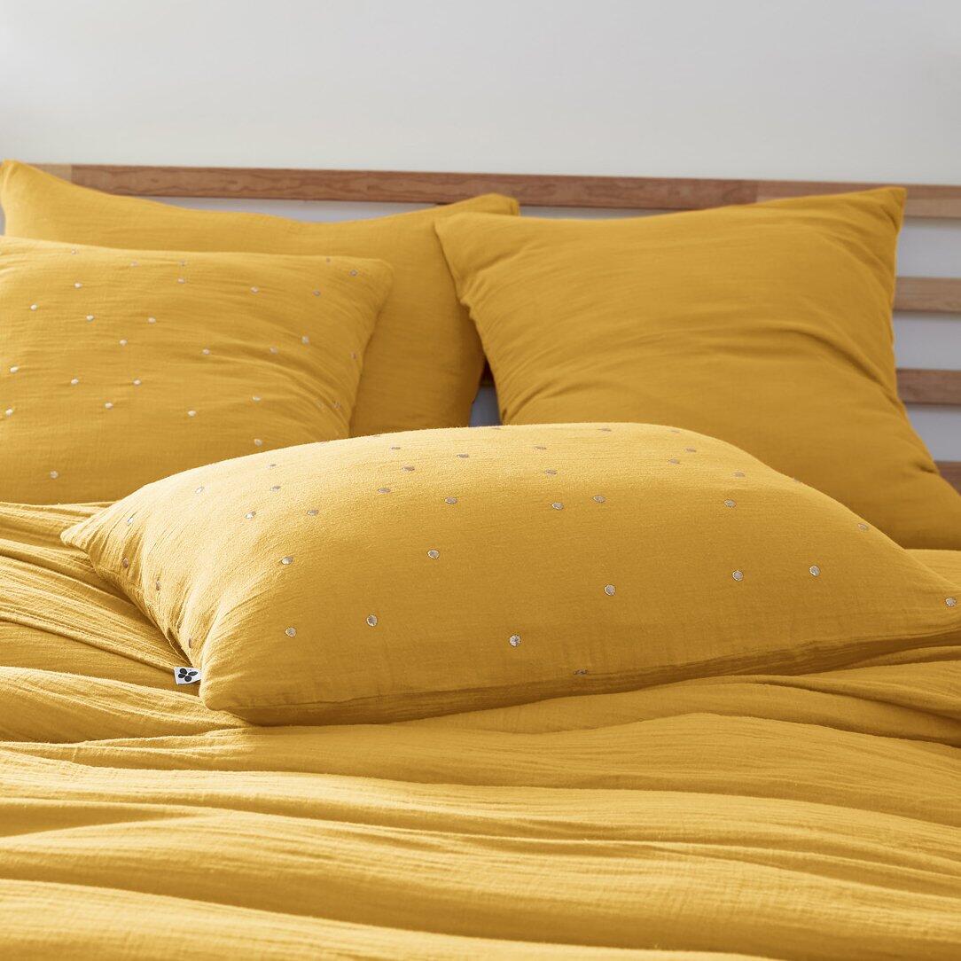 Funda de almohada rectangular en gasa de algodón (70 cm) Gaïa Chic Amarillo Azafrán 1