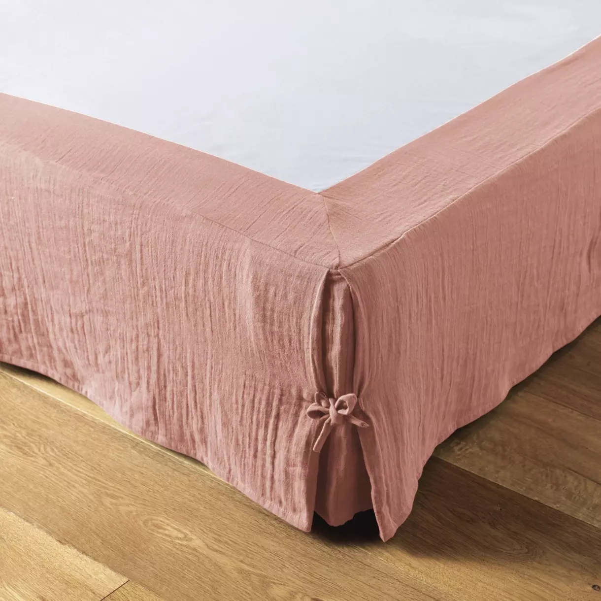 Cache-sommier Gaze de coton (90 x 190 cm) Gaïa Rose pêche 1