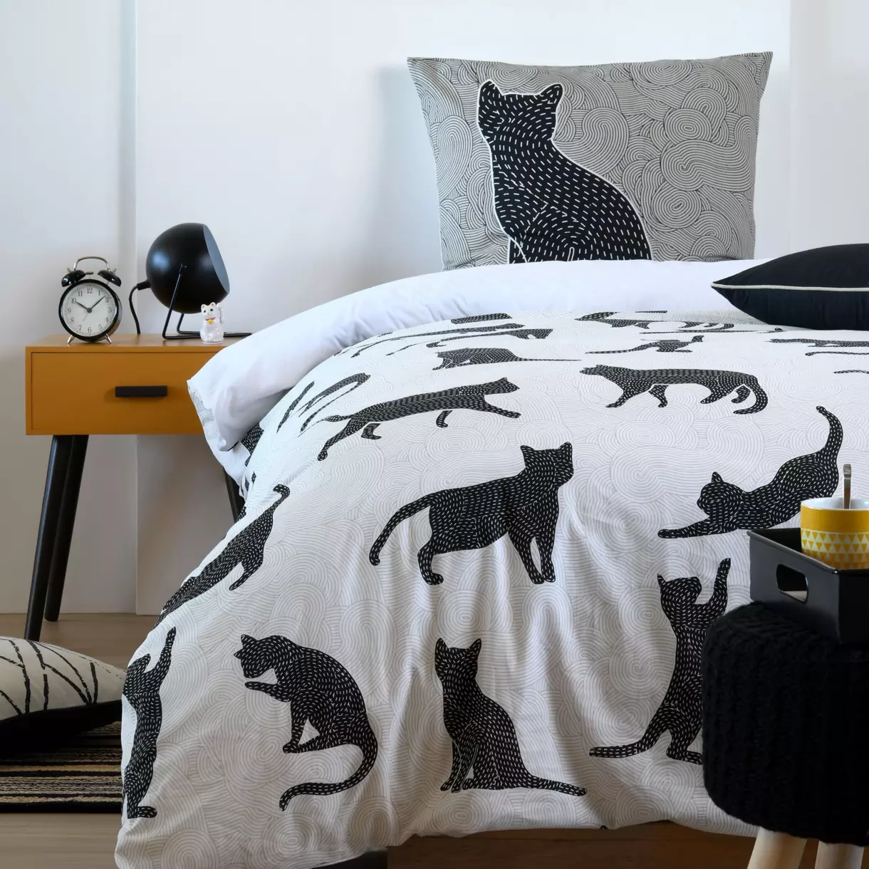 Funda Nórdica y una funda para almohada en algodón (140 cm) Chaton Negro 1