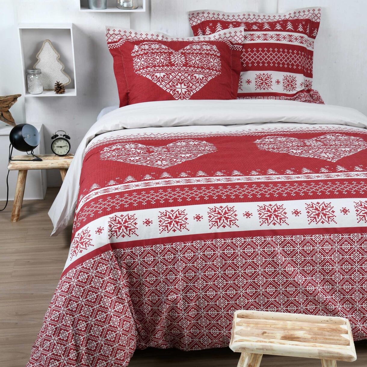 Funda Nórdica y dos fundas para almohada en algodón (260 cm) Chabottes Rojo  1