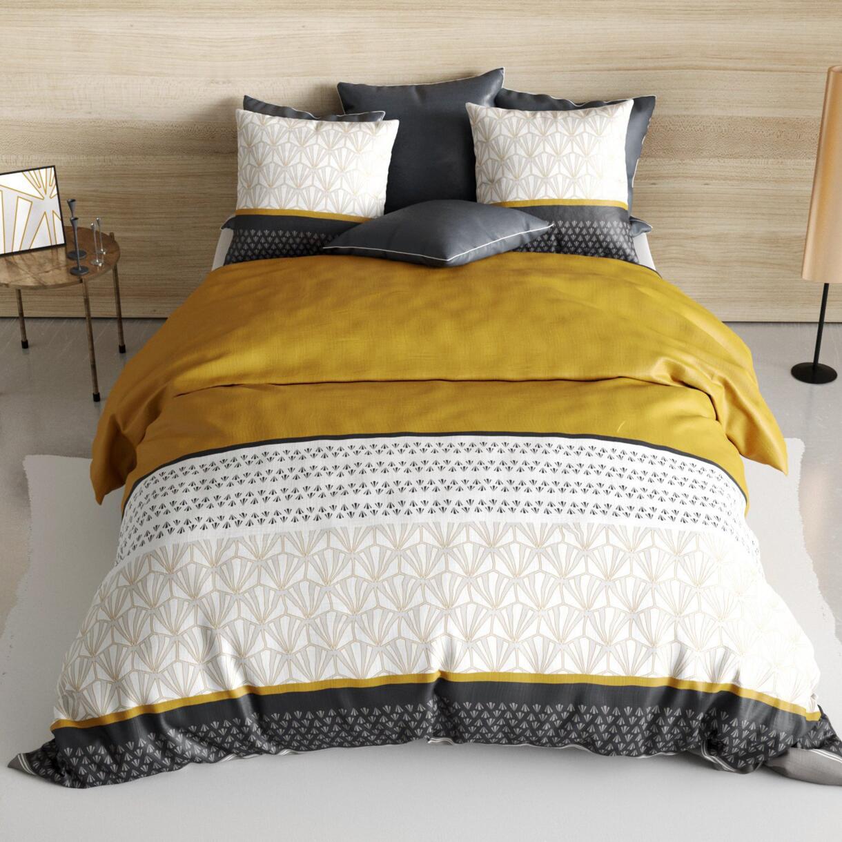 Funda nórdica y dos fundas de almohada en algodón (240 cm) Rizzo Amarillo ocre 1