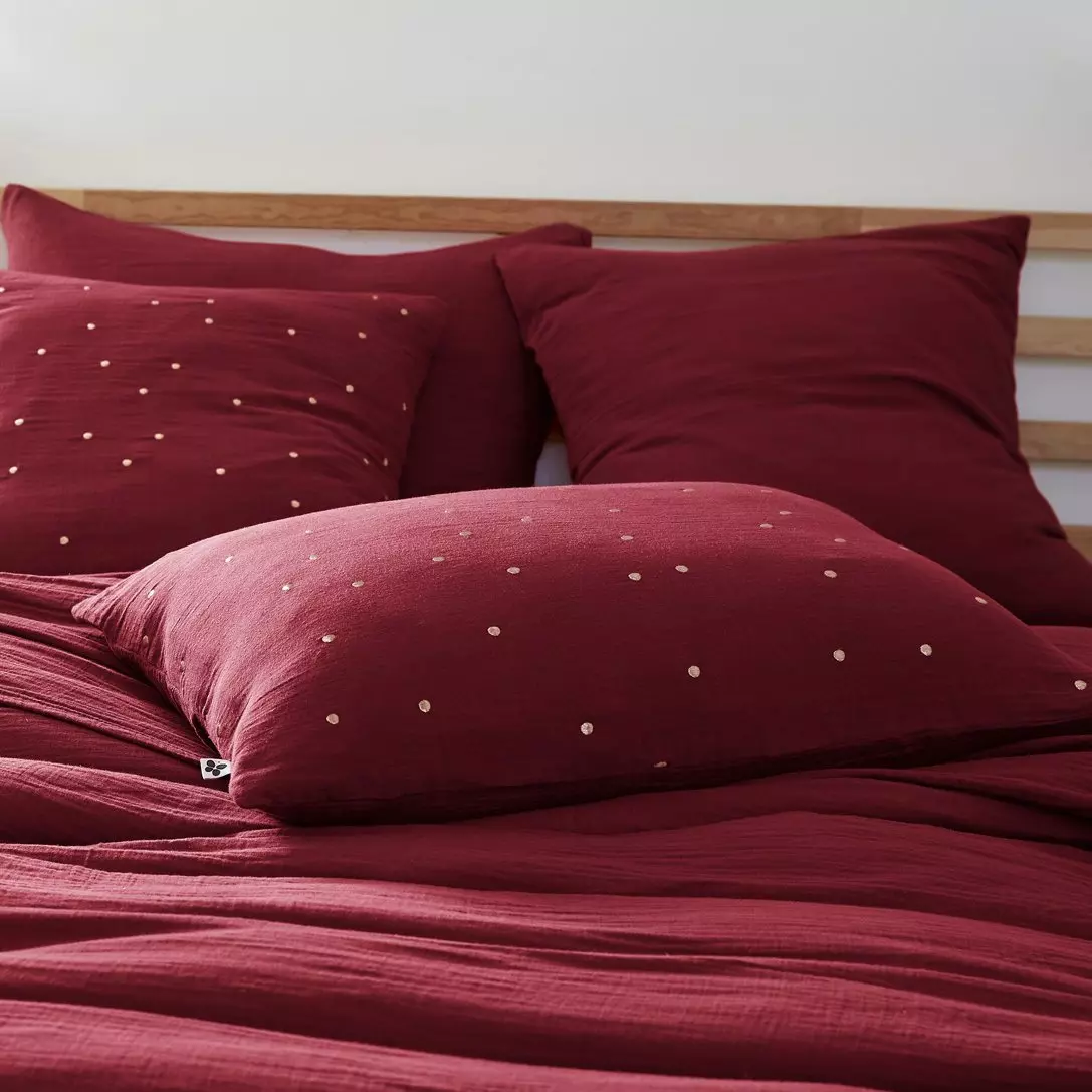 Funda de almohada rectangular en gasa de algodón (70 cm) Gaïa Chic Burdeos 1