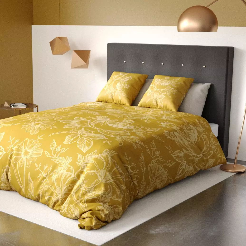 Funda nórdica y dos fundas de almohada en algodón orgánico (260 cm) Victoria Amarillo ocre 1
