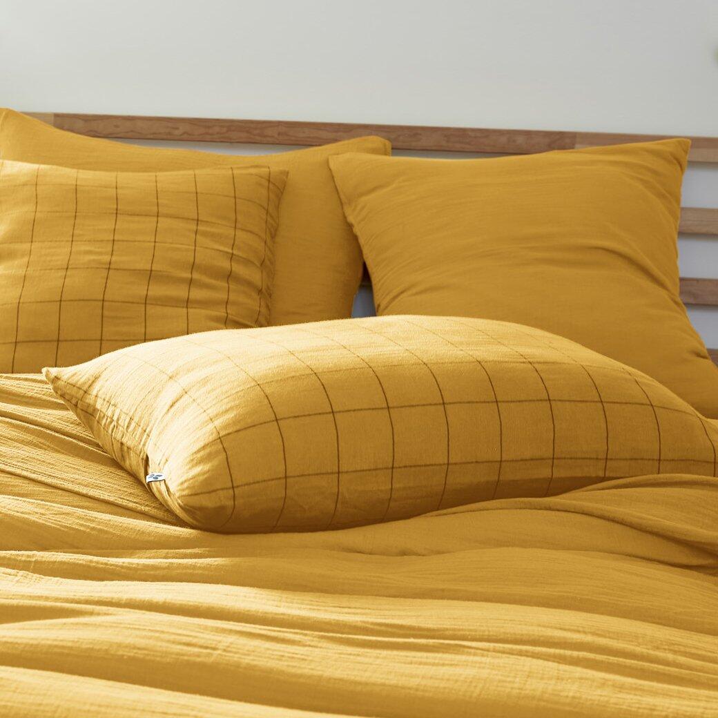 Funda de almohada rectangular en gasa de algodón (70 cm) Gaïa Match Amarillo Azafrán 1