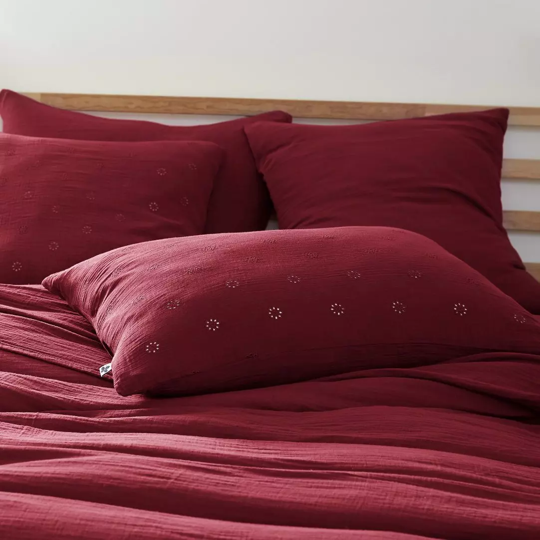 Funda de almohada rectangular de en gasa de algodón  (70 cm) Gaïa Boho Burdeos 1
