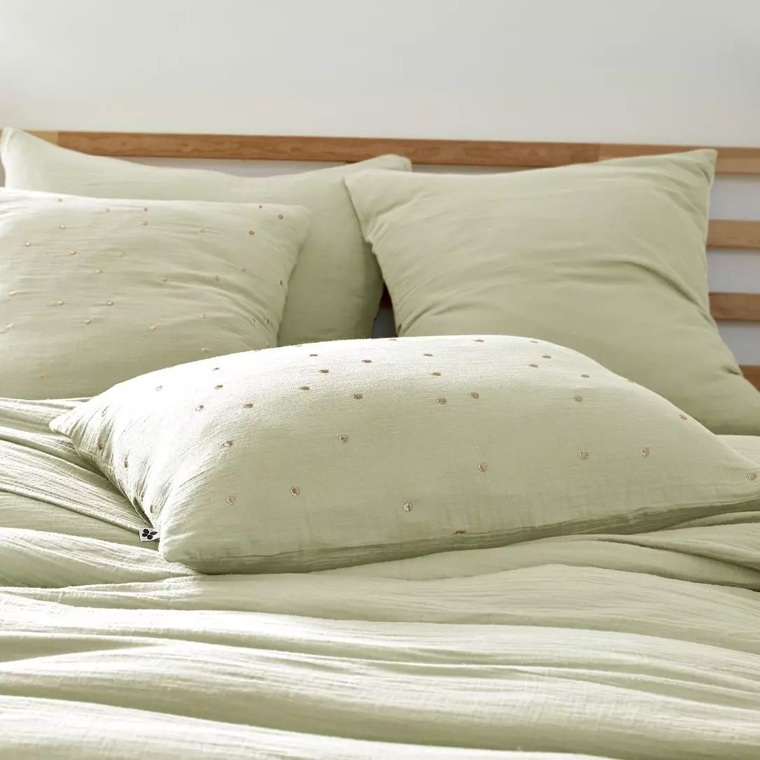 Taie d'oreiller rectangulaire gaze de coton (70 cm) Gaïa Chic Vert tilleul 1