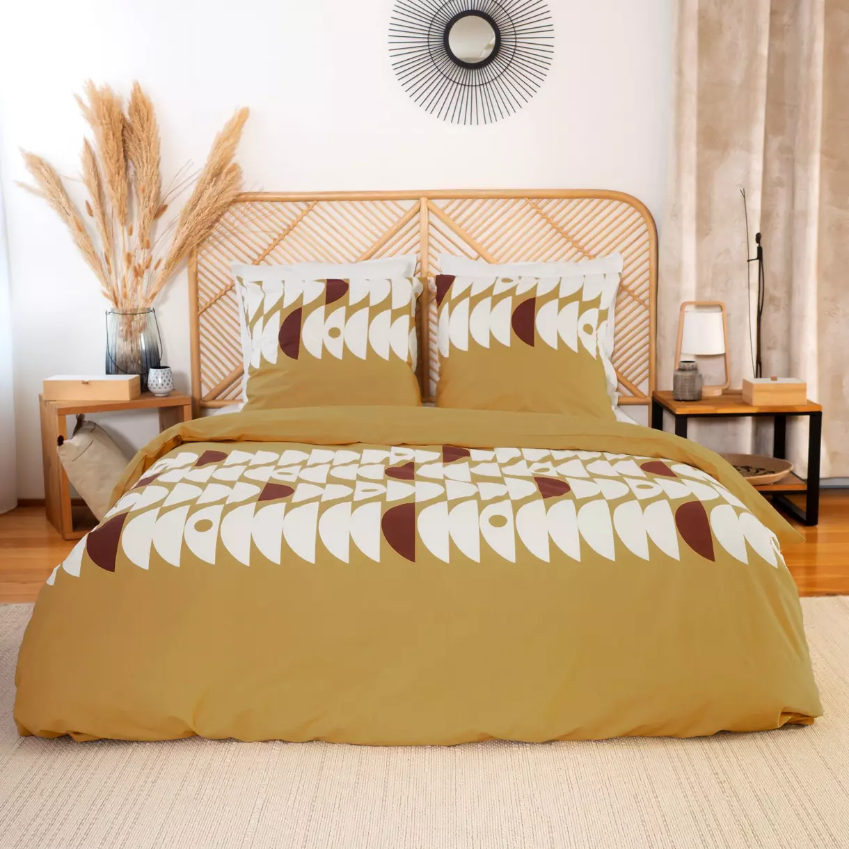 Funda nórdica y dos fundas para almohada en algodón (260 cm) Aube Marrón claro 1