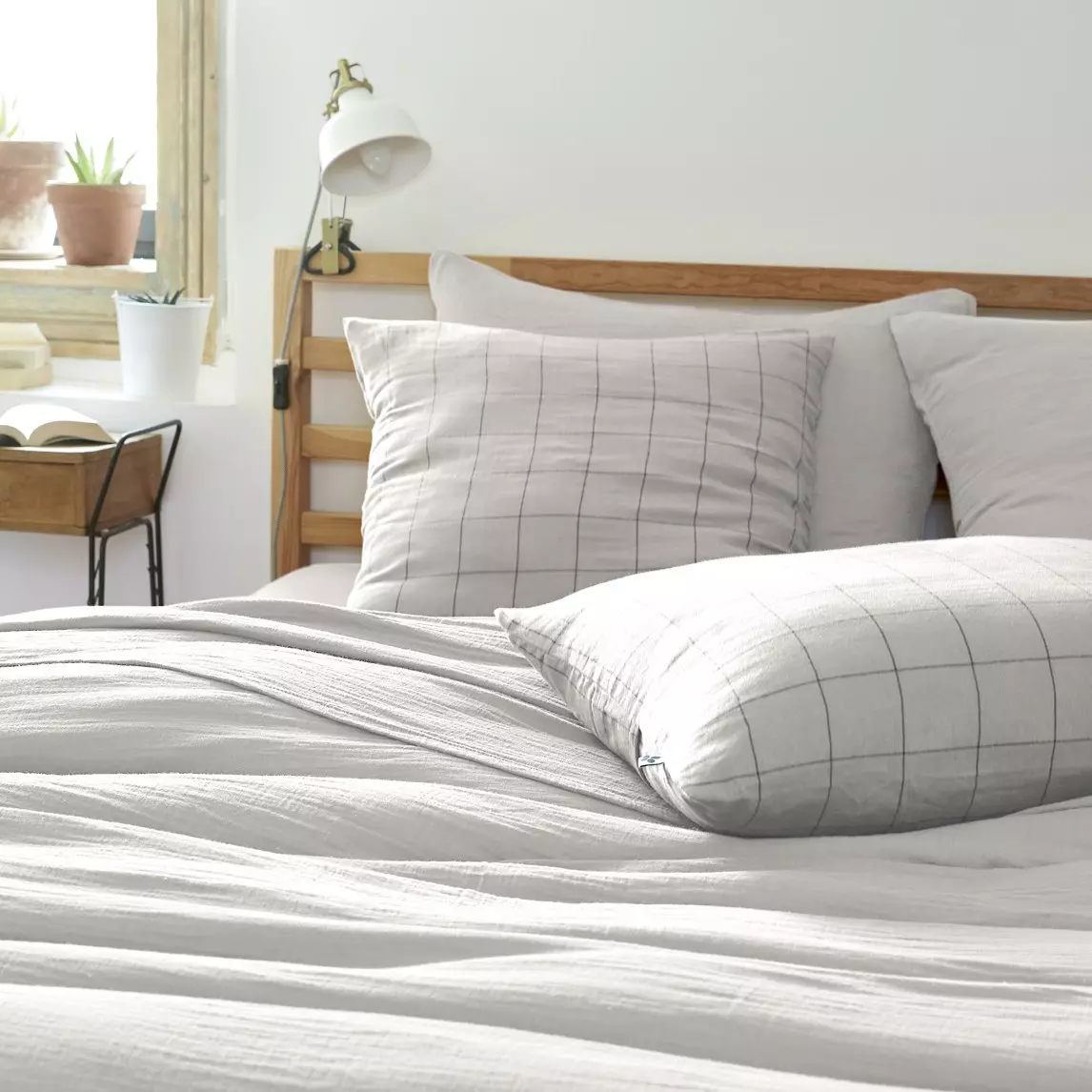 Funda de almohada cuadrada en en gasa de algodón (60 cm) Gaïa Match Gris nube 1