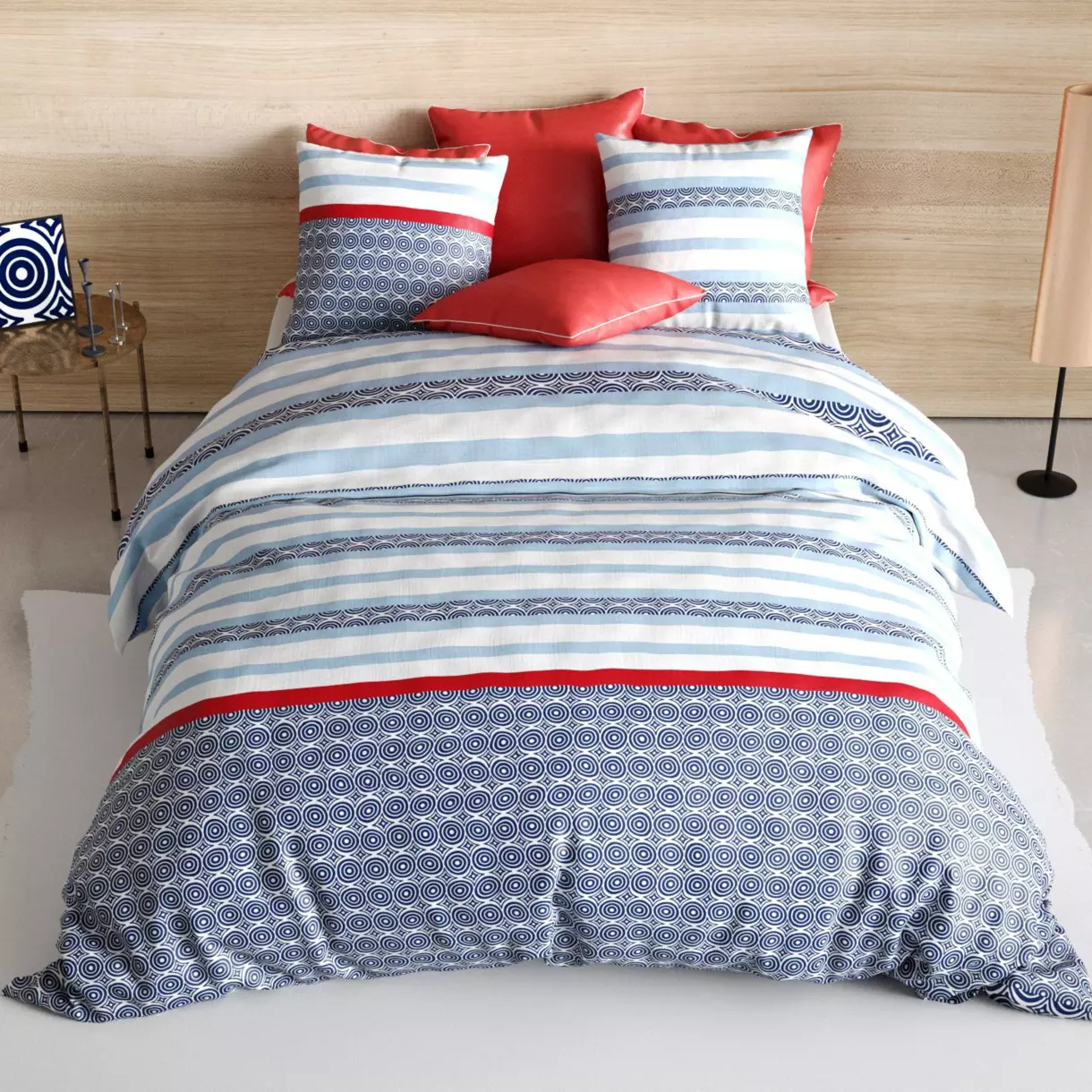 Funda nórdica y una funda en algodón (140 cm) Santorini Azul 1
