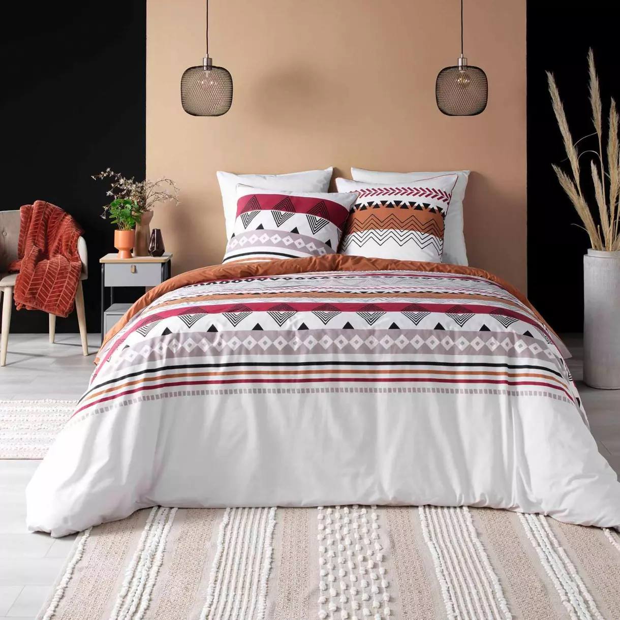 Housse de couette et deux taies coton bio (260 cm) Annette Terracotta 1