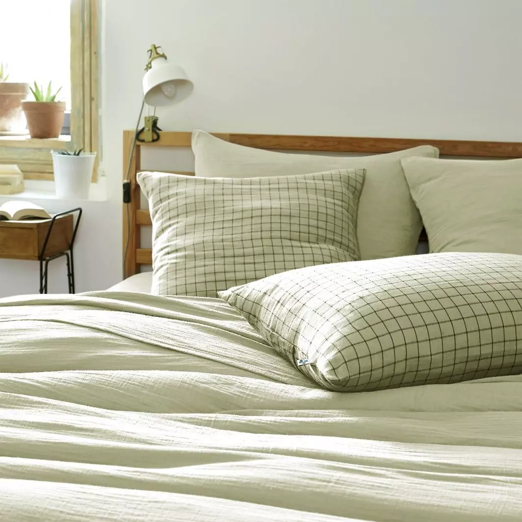 Funda de almohada cuadrada en en gasa de algodón (60 cm) Gaïa Mix Verde tilo 1