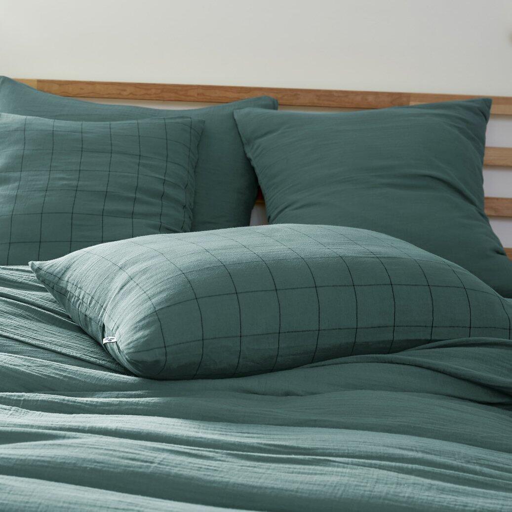 Funda de almohada rectangular en gasa de algodón (70 cm) Gaïa Match Azul trullo 1