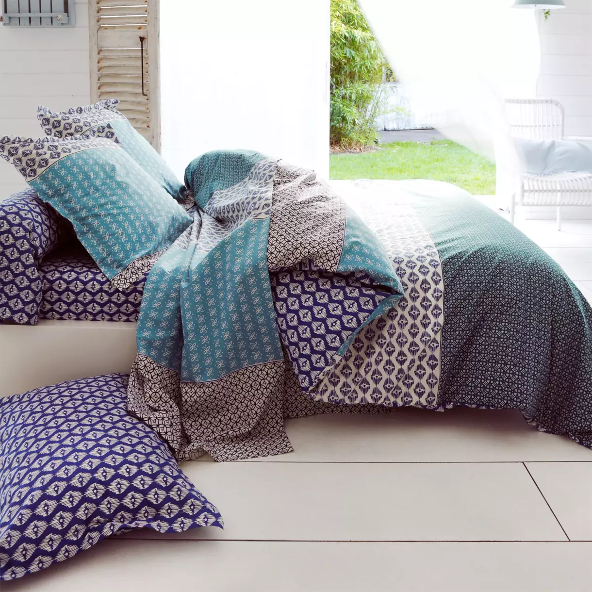 Taie d'oreiller rectangulaire coton Rio Bleu jade 1
