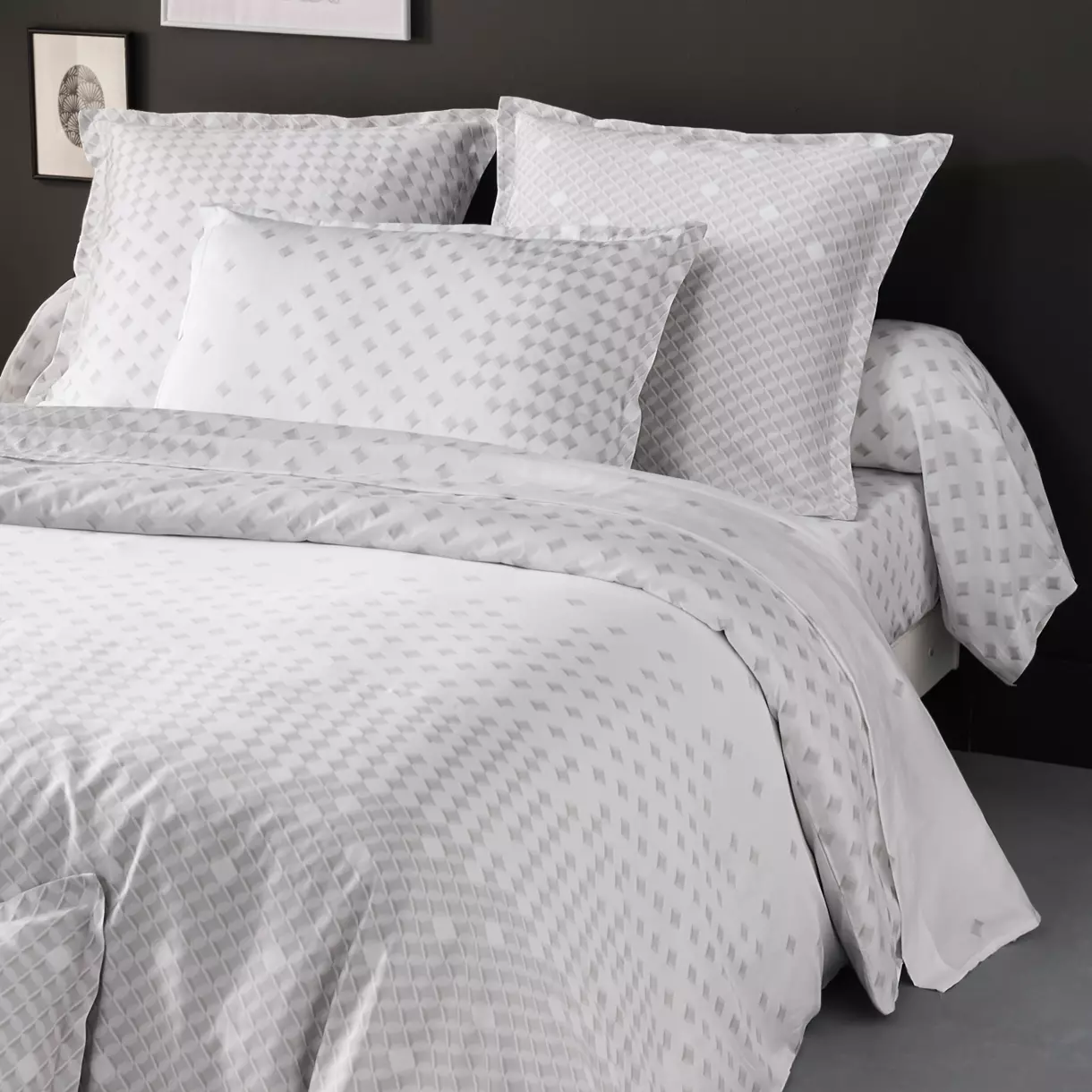 Funda para almohada rectangular satén de algodón Facette Blanco 1