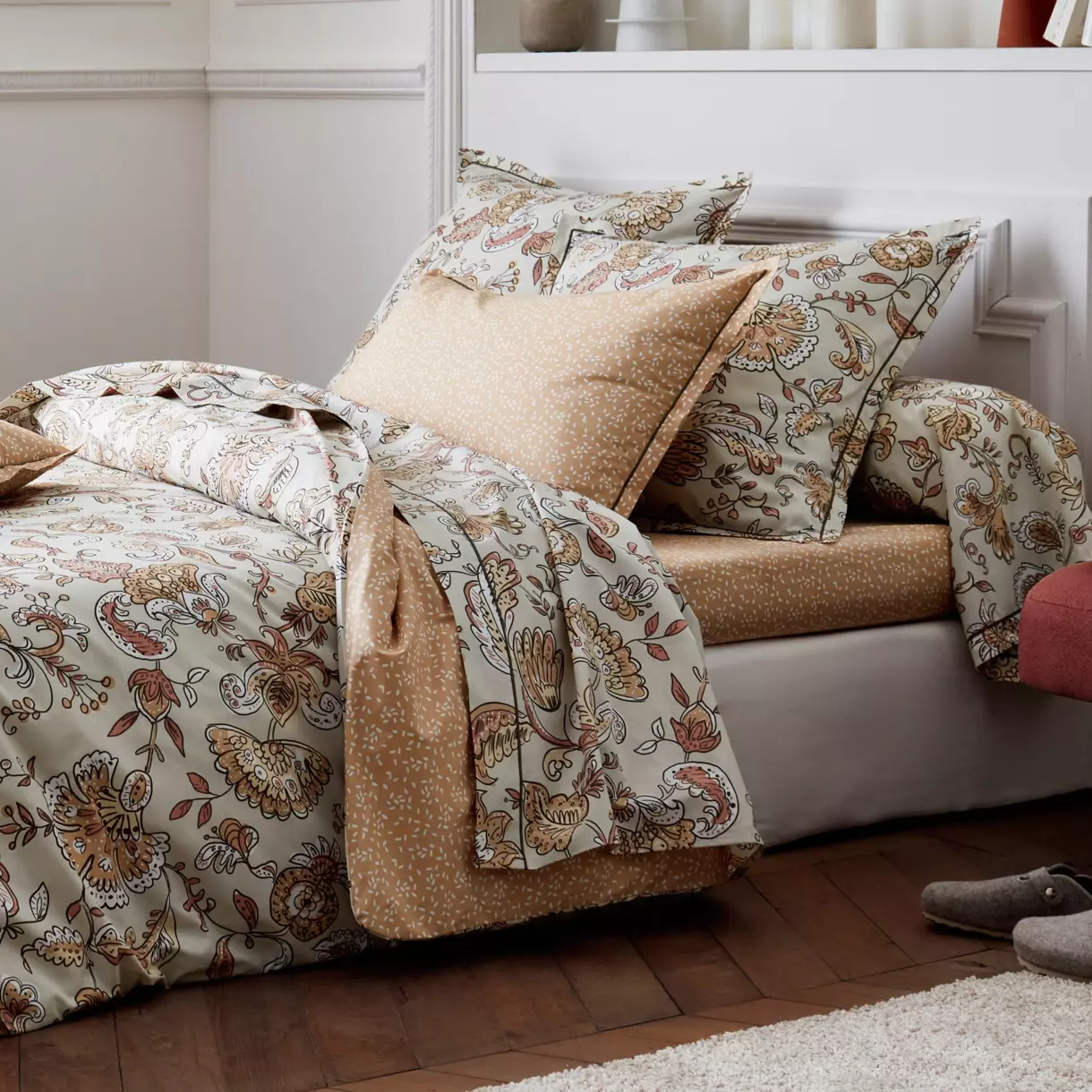 Taie de traversin percale de coton (L200 cm) Santal Beige 1