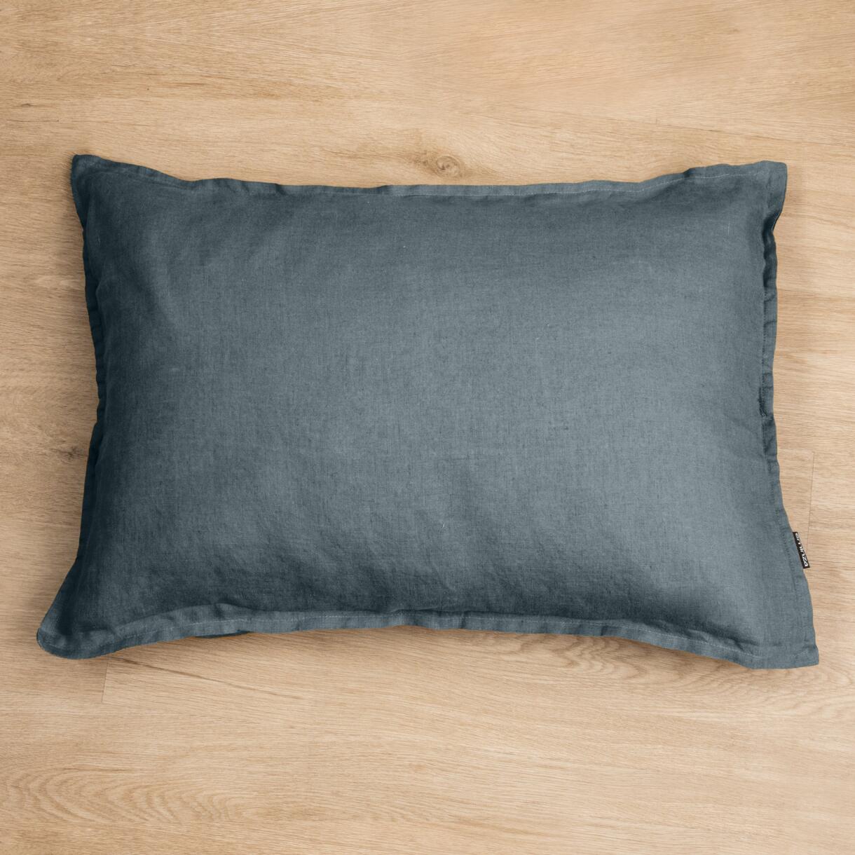 Funda de almohada rectangular en lino lavado (80 cm) Louise Gris pizarra 1