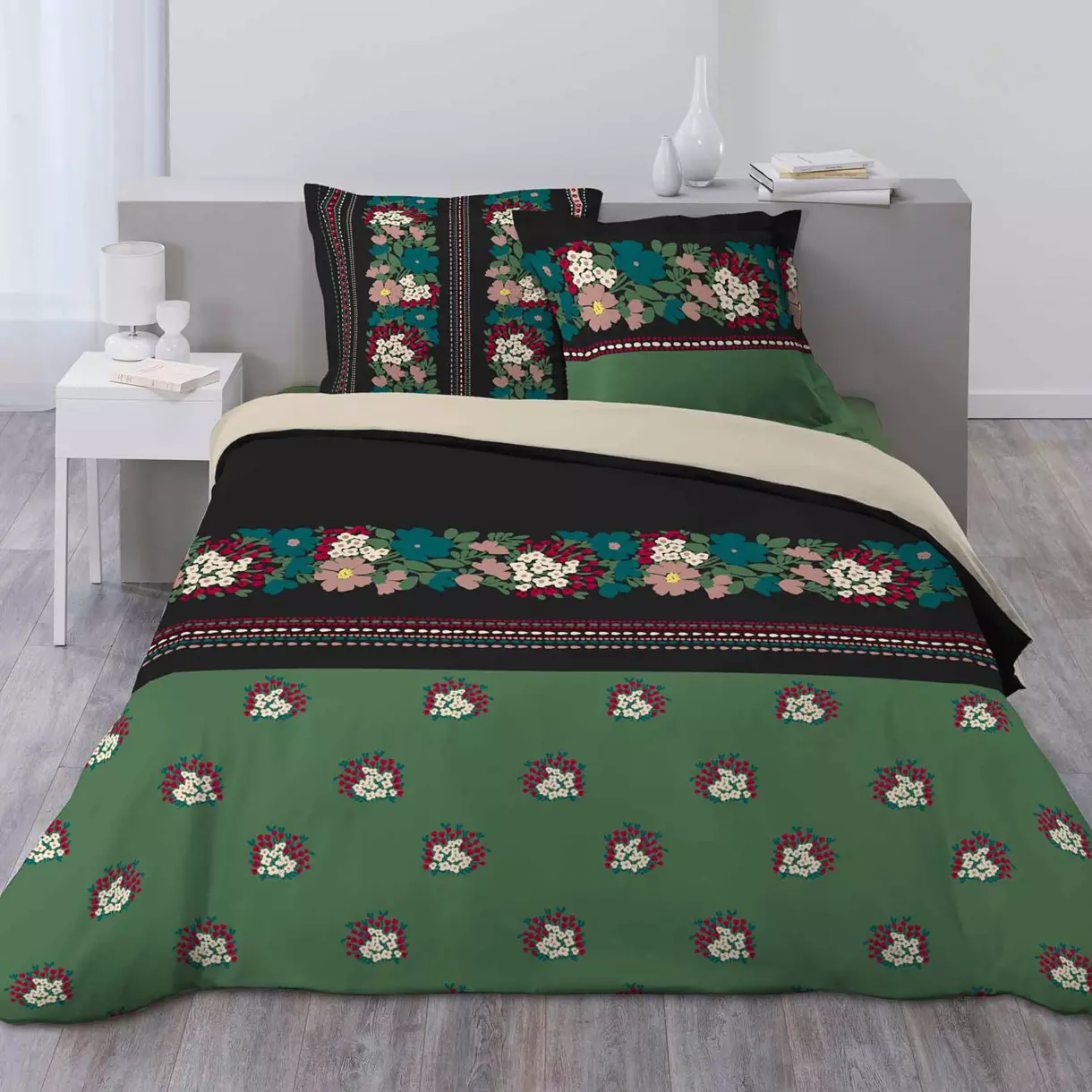 Funda Nórdica y dos fundas de almohada en algodón (260 cm) Kate Verde 1