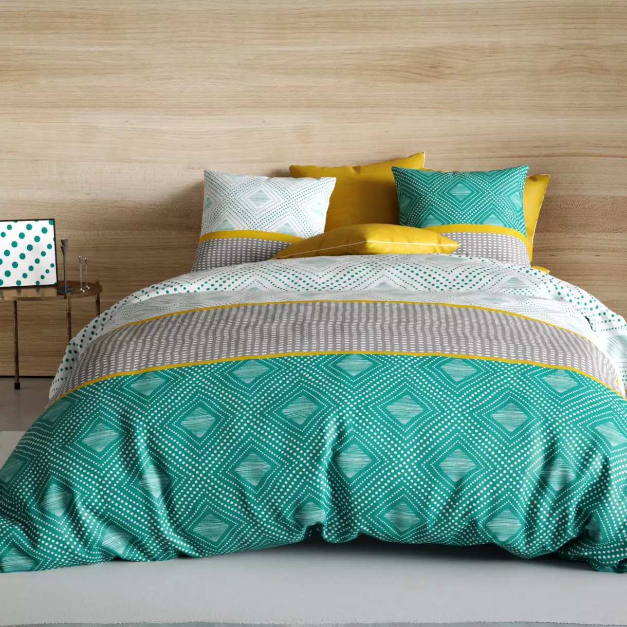 Funda nórdica y una funda en algodón (140 cm) Aurah Verde esmeralda 1