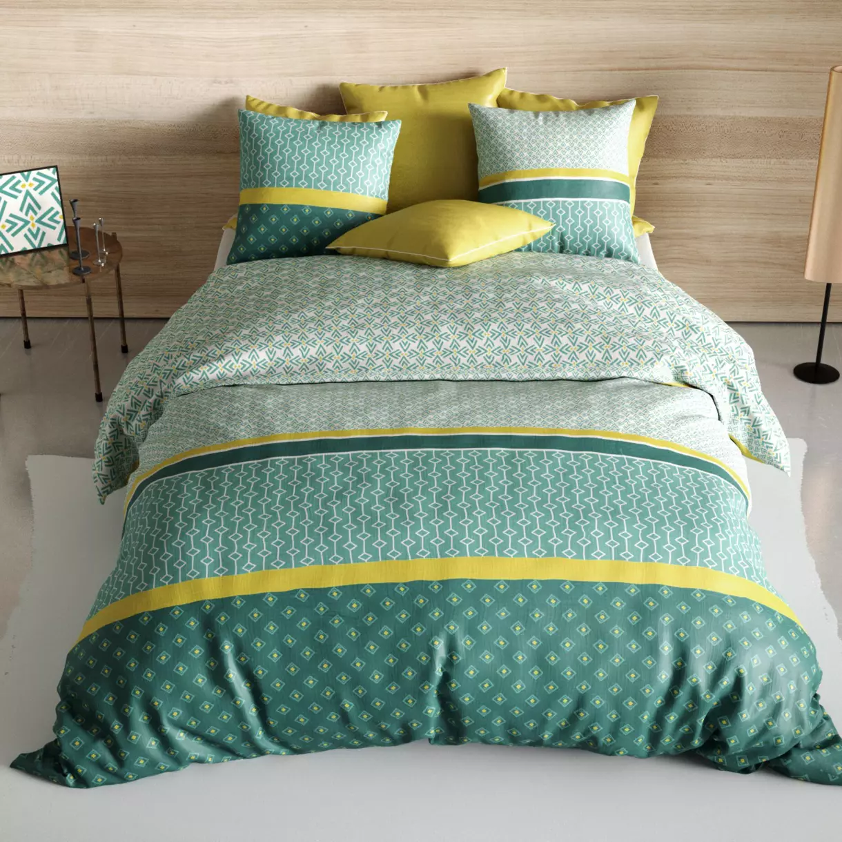 Funda nórdica y una funda en algodón (140 cm) Malphite Verde esmeralda 1