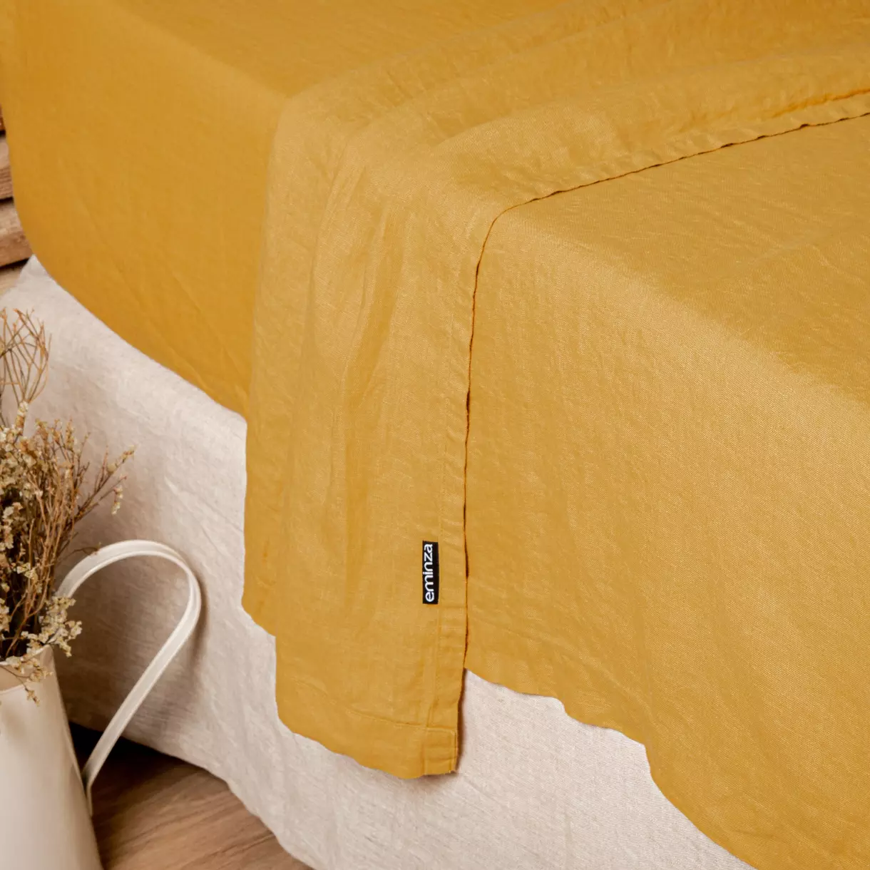 Drap plat lin lavé (270 cm) Louise Jaune moutarde 1