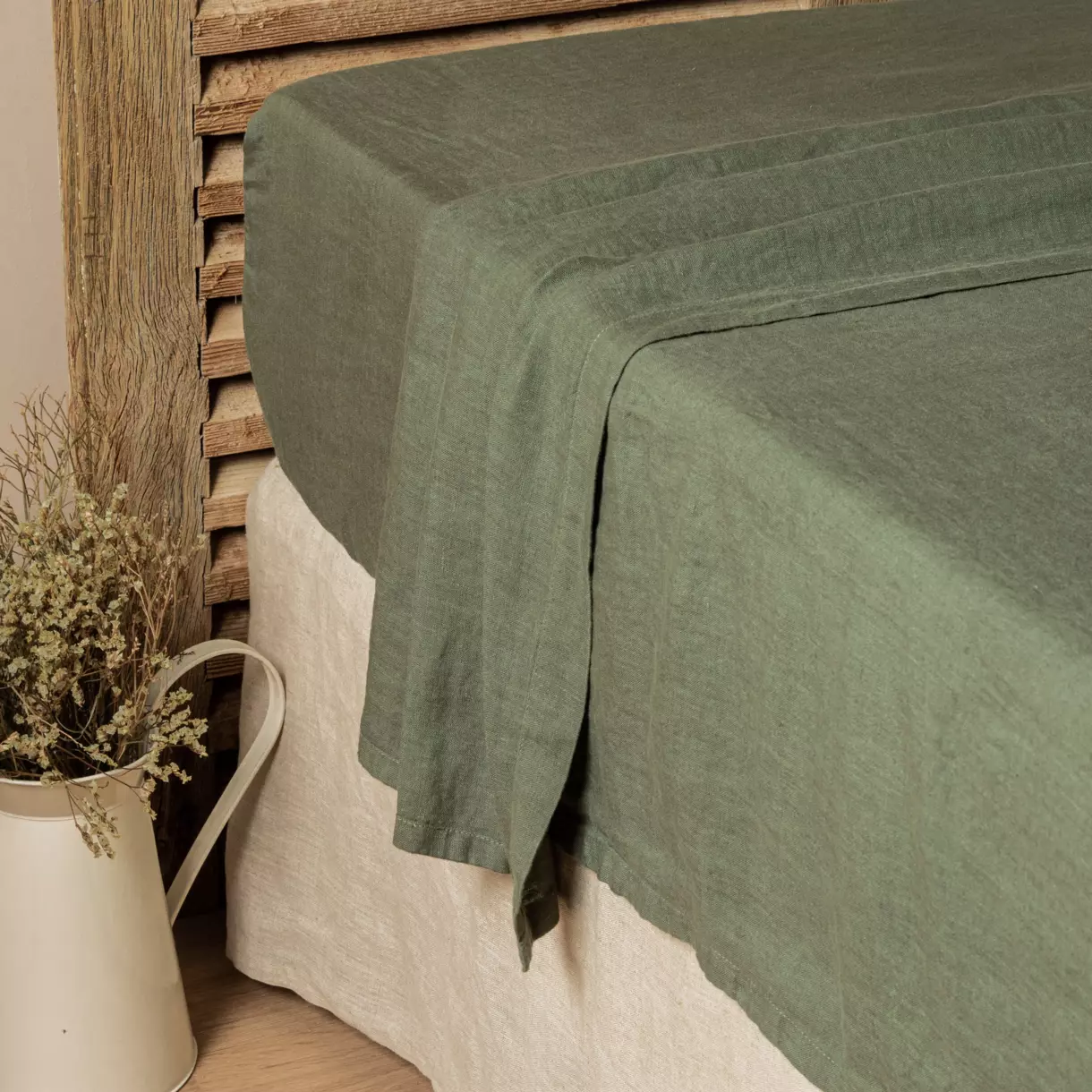 Drap plat lin lavé (270 cm) Louise Vert romarin 1