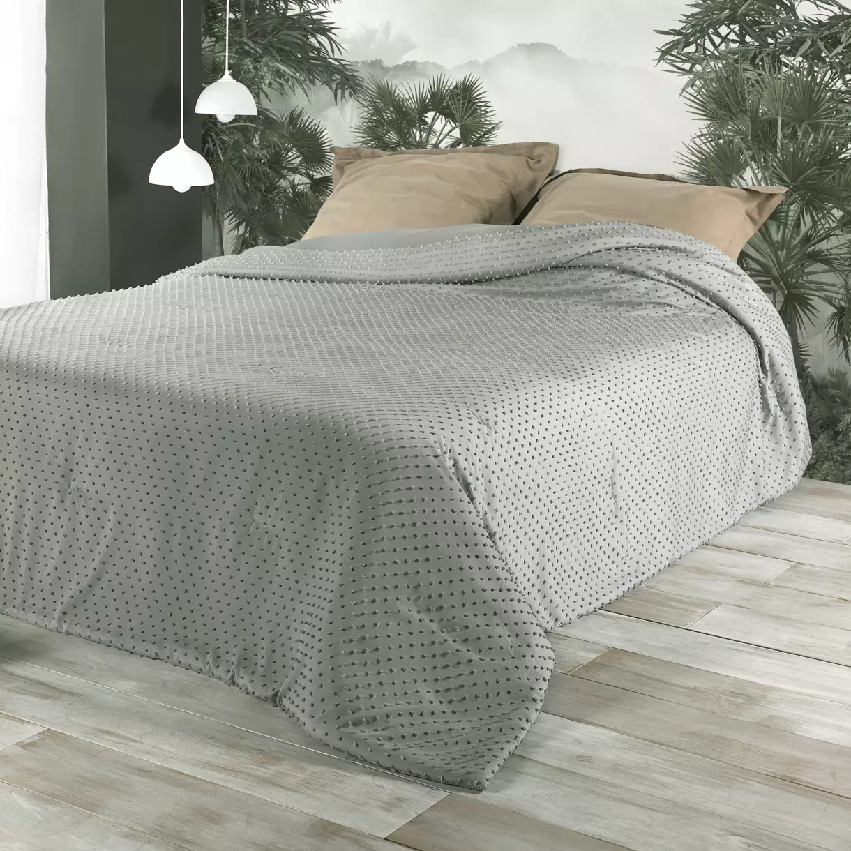 Colcha (180 x 240 cm) Pompon Gris 2
