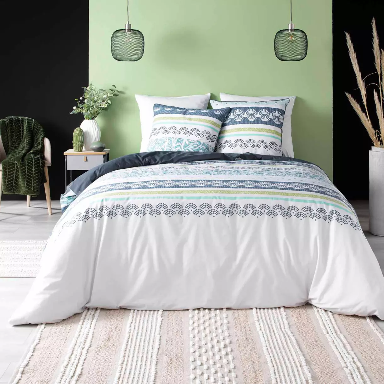 Funda Nórdica y dos fundas para almohadas algodón bio (240 cm) Astrid Azul 1