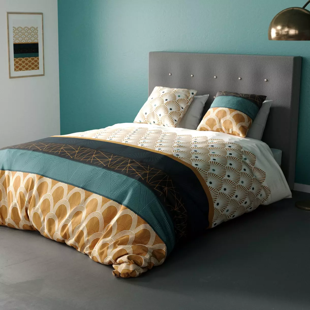 Housse de couette et deux taies coton (260 cm) Banguii Jaune 1