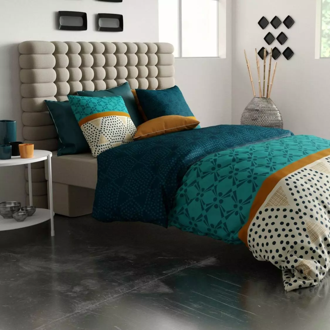 Funda Nórdica y dos fundas para almohada en algodón (260 cm) Oda Azul 1