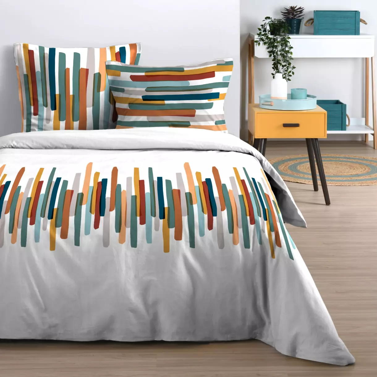 Housse de couette et deux taies coton (240 cm) Anders Multicolore 1