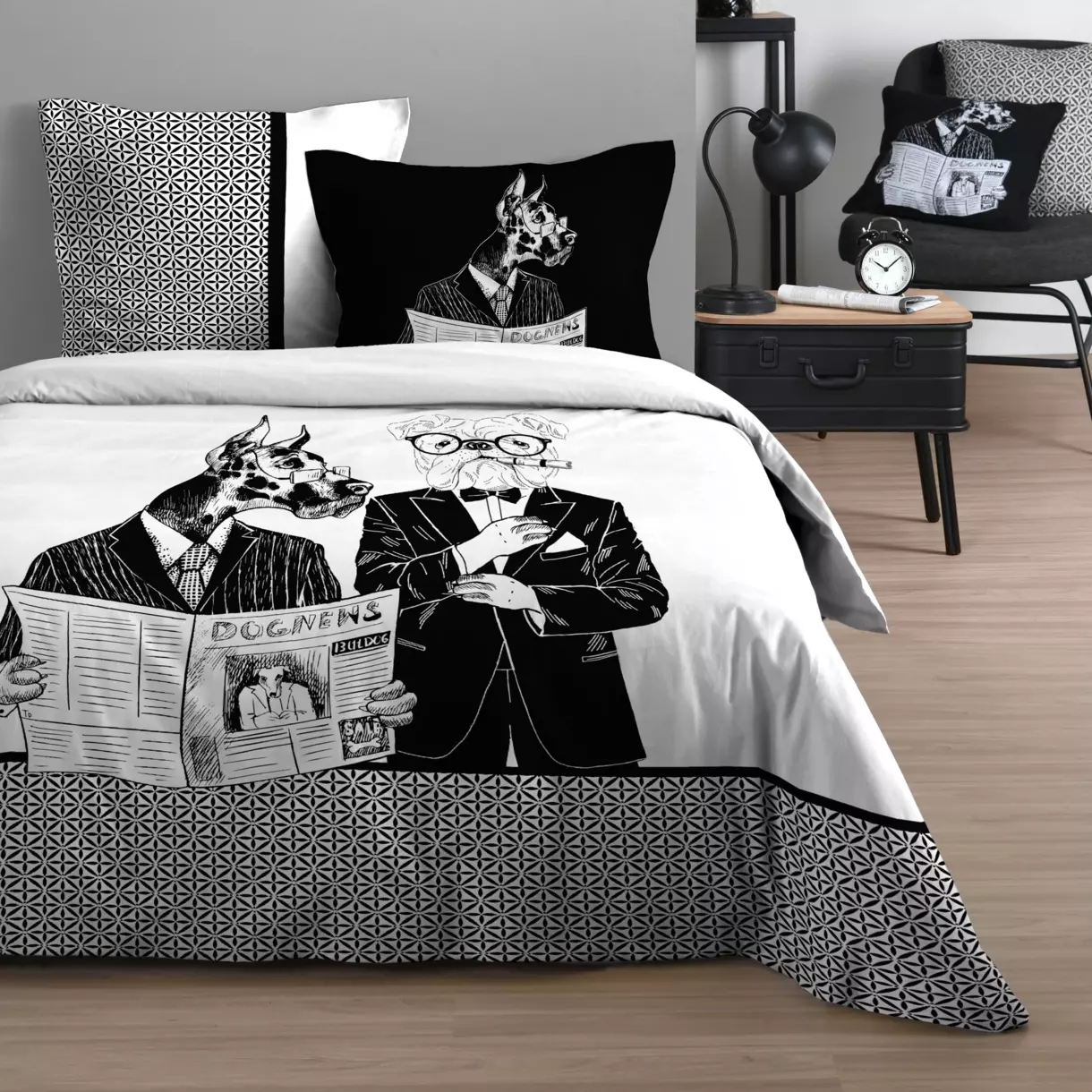 Funda Nórdica y dos fundas en algodón (240 cm) Princeton Negro 1