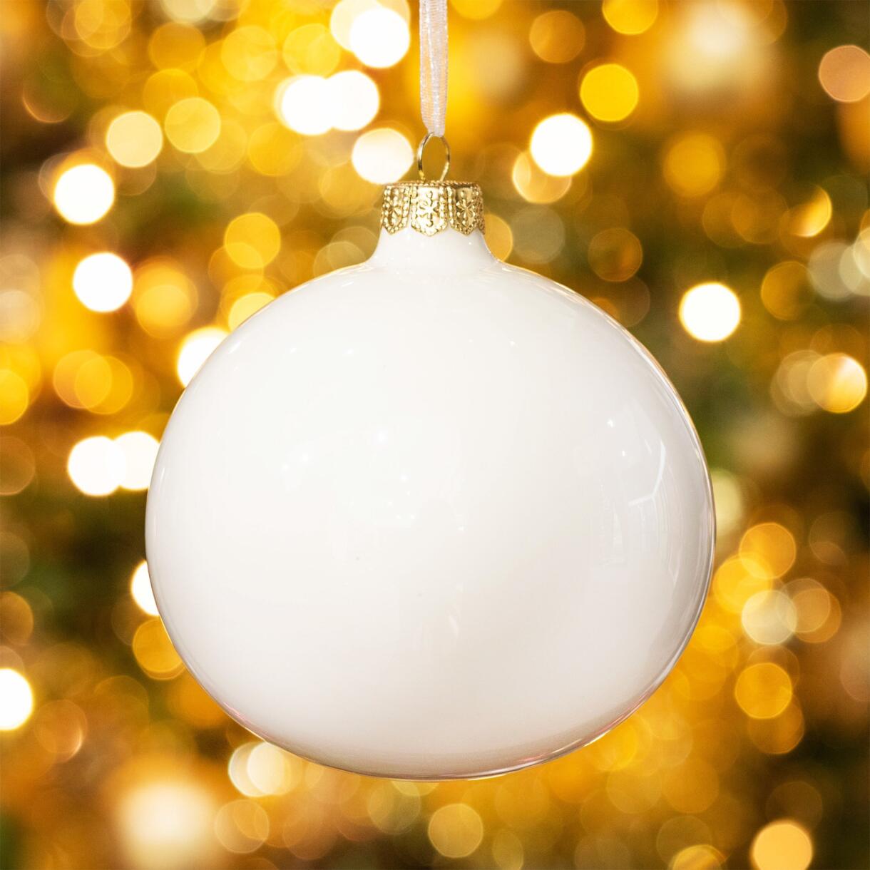 Lote de 4 bolas de Navidad en vidrio (D100 mm) Artico  brillante Blanco lana  1