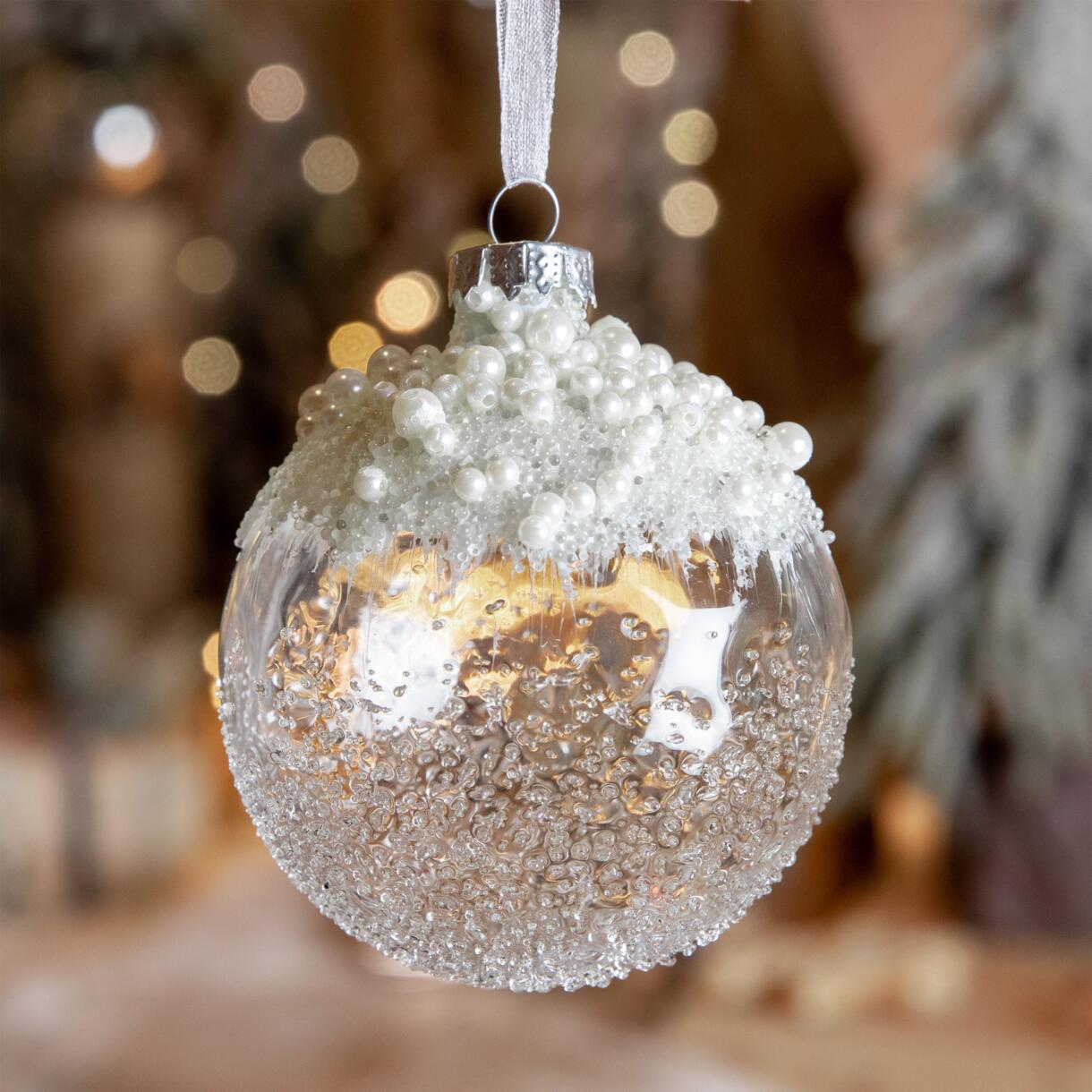 Lote de 3 bolas de Navidad en vidrio (D80 mm) Moteada Blanco irisado  1