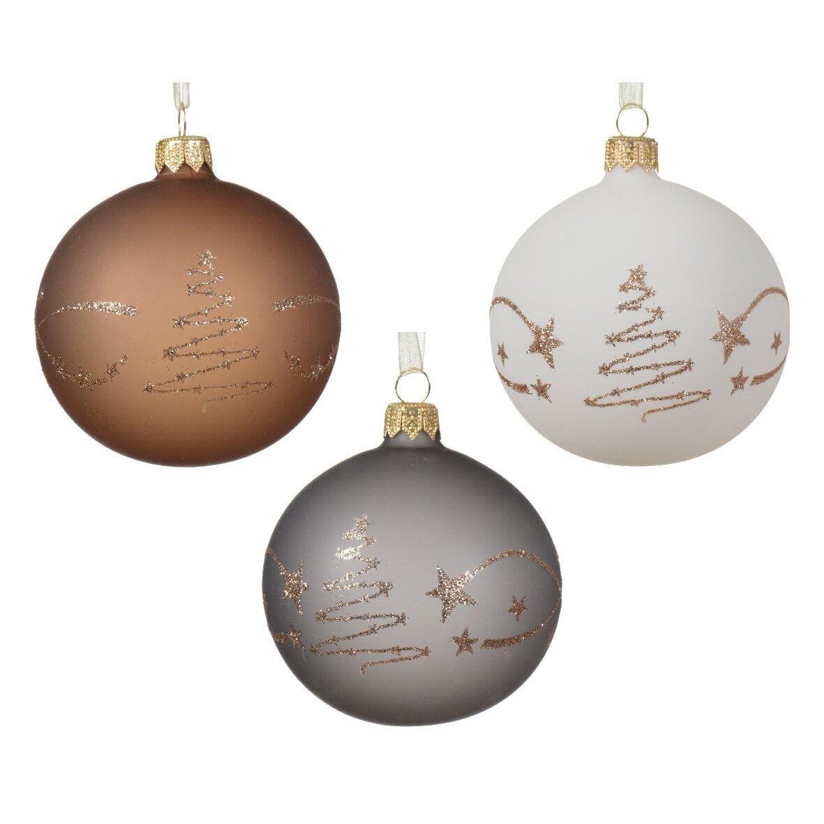 Confezione di 6 palline di Natale (D80 mm) in vetro Clay Bianco, grigio marmo e  Ginger 1