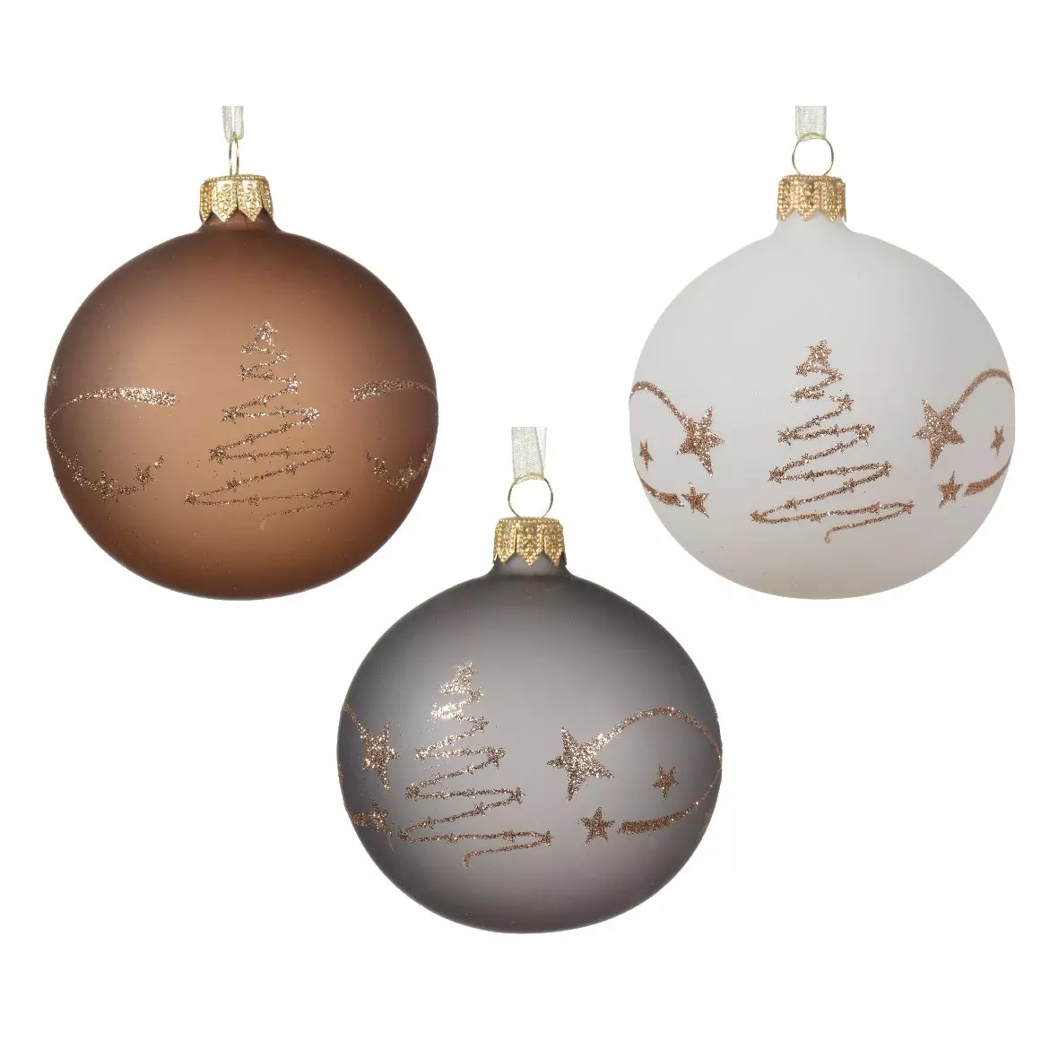 Lote de 6 bolas de Navidad (D80 mm) en vidrio Clay Blanco, gris marmol y Café jengibre 1
