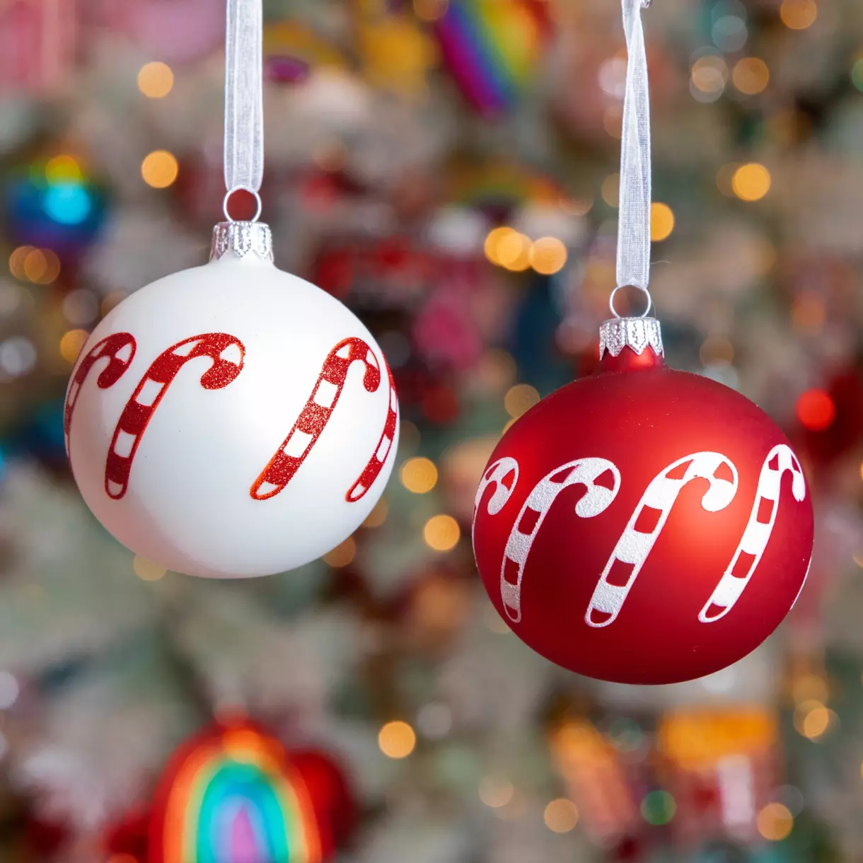 Lot de 6 boules de Noël (D80 mm) en verre Sucre d'orge Rouge 1