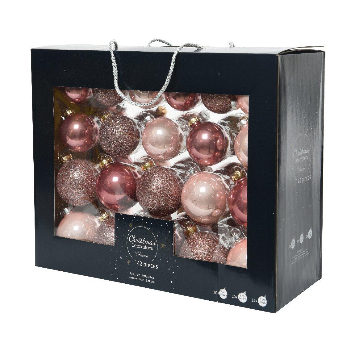 Lote de 42 bolas de Navidad en vidrio (D70 mm) (D60 mm) (D50 mm)  Domeona Rosa polvo/ Rosa antiguo  1