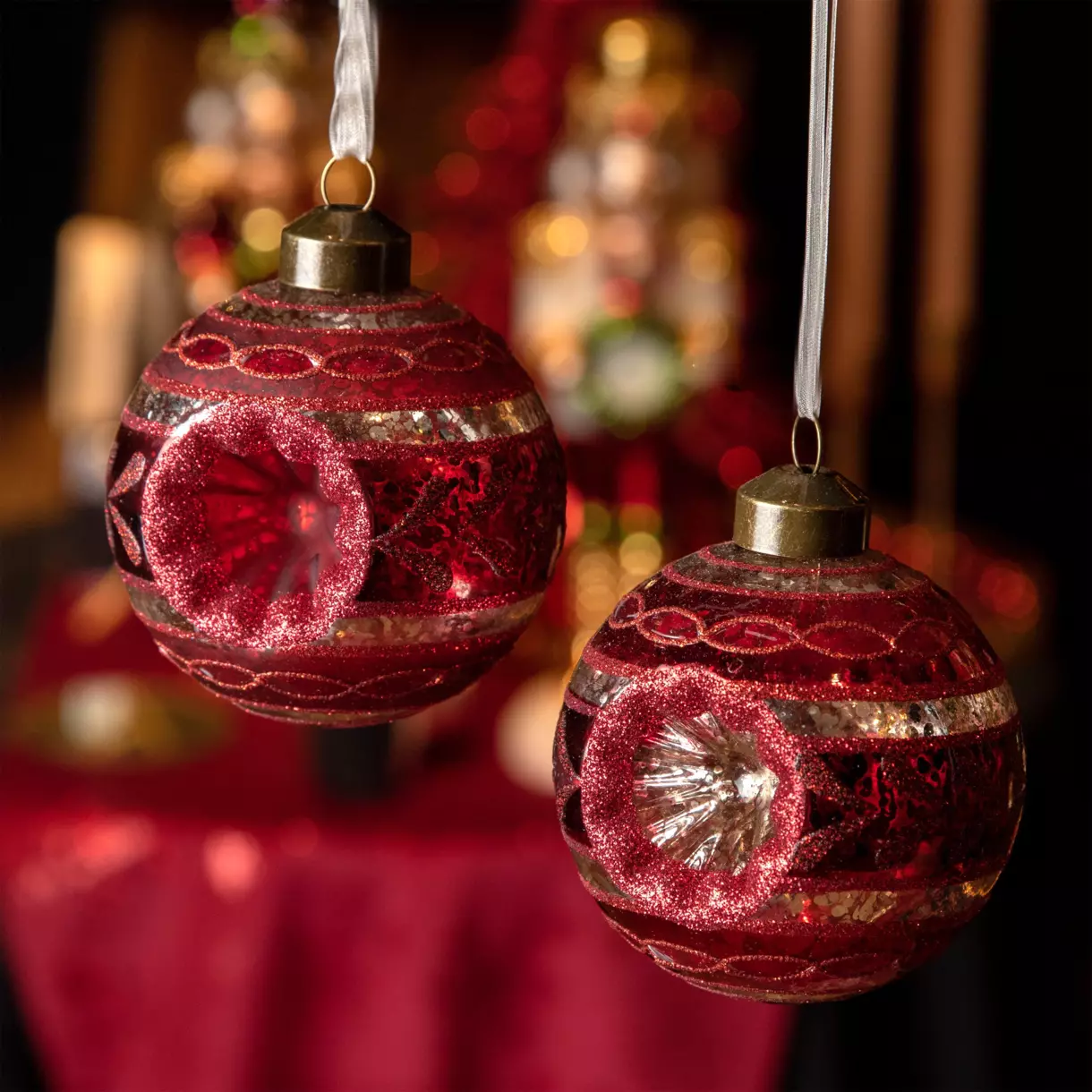 Lote de 3 bolas de Navidad (D80 mm) Antika Rojo 1
