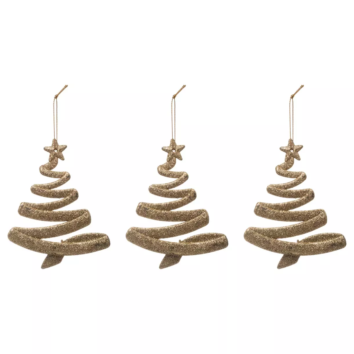 Lot de 3 sapins de Noël à suspendre pailletés Or 1